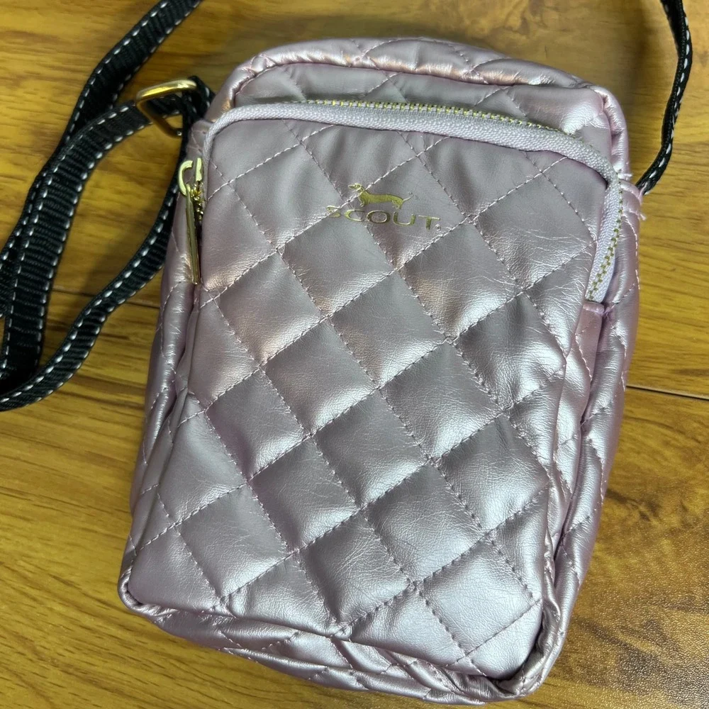 Scout Micromanager Quilted Crossbody Bag Small Metallic Pink Adjustable Casual